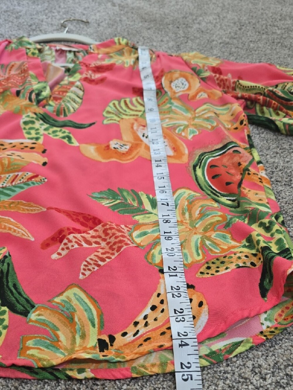 Entro Coral Pink Tropical Fruit Print Short Sleeve Shirt - Picture 6 of 7